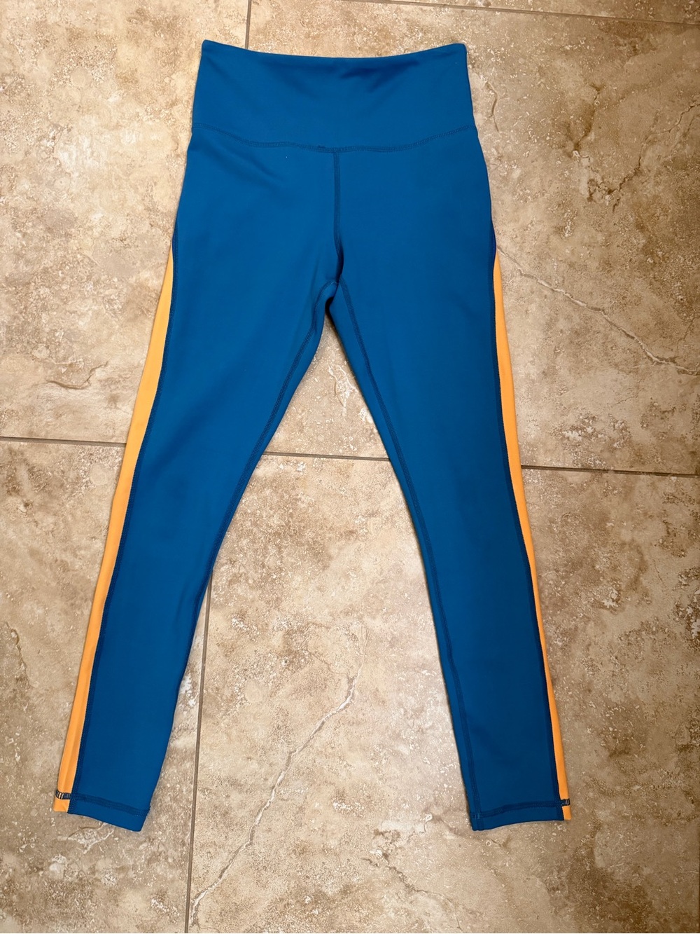 Blue Zyia Active Leggings with Yellow/White Side Stripe